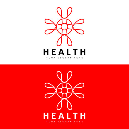 Healthcare Logo, Nursing And Wellness Design, Stethoscope Icon And Simple Line Vector Waveのイラスト素材