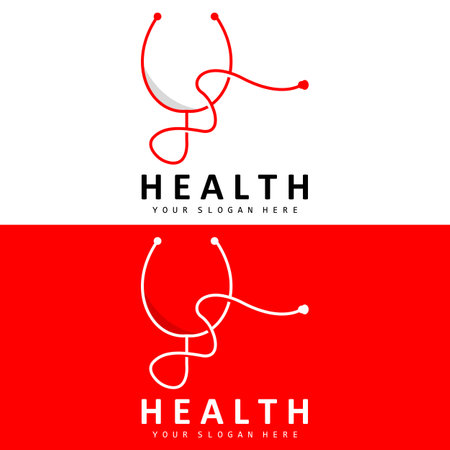 Healthcare Logo, Nursing And Wellness Design, Stethoscope Icon And Simple Line Vector Waveのイラスト素材