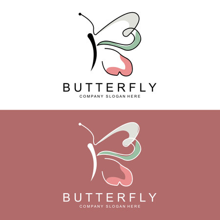 Butterfly Logo Design, Beautiful Flying Animal, Company Brand Icon Illustration, Screen Printing, Salonのイラスト素材