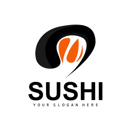 Sushi Logo, Japanese Food Sushi Seafood Vector, Japanese Cuisine Product Brand Design, Template Iconのイラスト素材