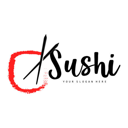 Sushi Logo, Japanese Food Sushi Seafood Vector, Japanese Cuisine Product Brand Design, Template Iconのイラスト素材