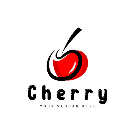 Cherry Fruit logo, Red Colored plant vector illustration, Fruit Shop Design, Company, Sticker, Product Brandのイラスト素材