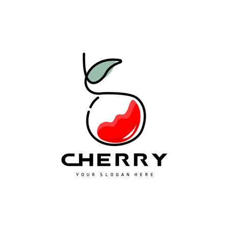 Cherry Fruit logo, Red Colored plant vector illustration, Fruit Shop Design, Company, Sticker, Product Brandのイラスト素材
