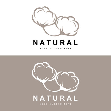 Cotton Logo, Natural Biological Organic Plant Design, Beauty Textile and Clothing Vector, Soft Cotton Flowersのイラスト素材