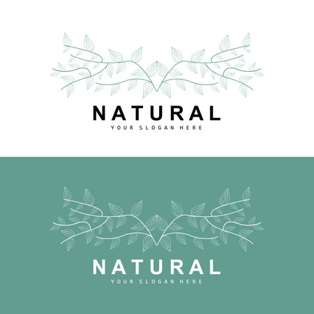 Simple Botanical Leaf and Flower Logo, Vector Natural Line Style, Decoration Design, Banner, Flyer, Wedding Invitation, and Product Brandingのイラスト素材