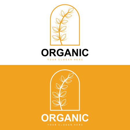 Wheat Rice Logo, Agricultural Organic Plants Vector, Luxury Design Golden Bakery Ingredientsのイラスト素材