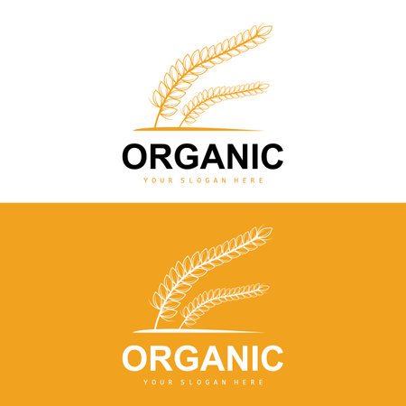 Wheat Rice Logo, Agricultural Organic Plants Vector, Luxury Design Golden Bakery Ingredientsのイラスト素材