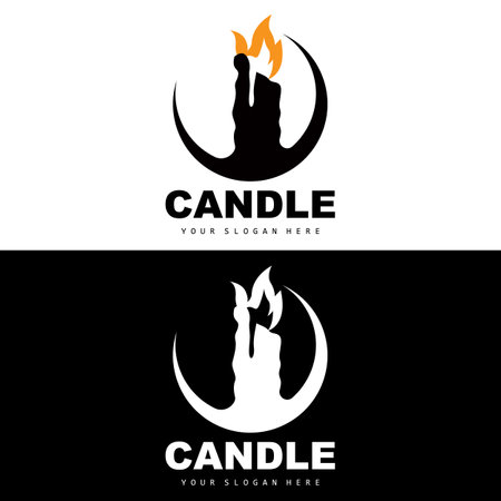 Candle Logo, Elegant Romantic Candle Light Dinner Flame Light Design, Traditional Spa Candle Vectorのイラスト素材