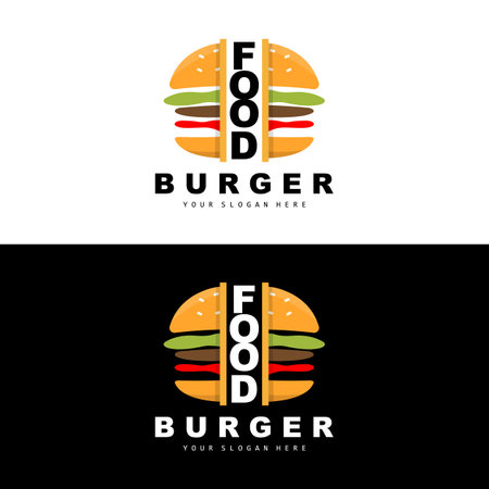 Burger Logo, Fast Food Design, Bread And Vegetables Vector, Fast Food Restaurant Brand Icon Illustrationのイラスト素材