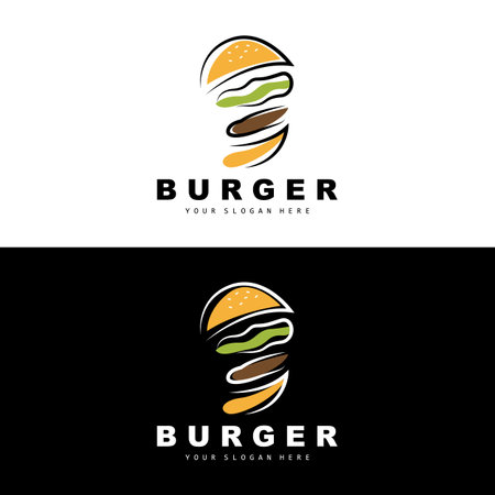 Burger Logo, Fast Food Design, Bread And Vegetables Vector, Fast Food Restaurant Brand Icon Illustrationのイラスト素材