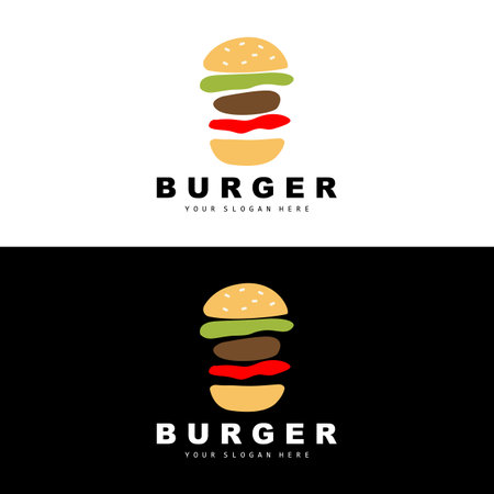 Burger Logo, Fast Food Design, Bread And Vegetables Vector, Fast Food Restaurant Brand Icon Illustrationのイラスト素材