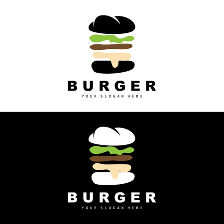 Burger Logo, Fast Food Design, Bread And Vegetables Vector, Fast Food Restaurant Brand Icon Illustrationのイラスト素材