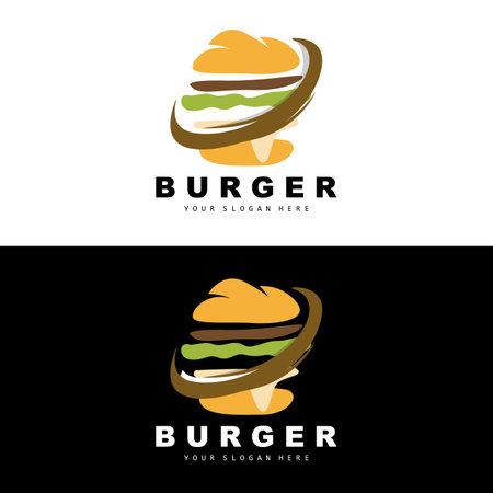 Burger Logo, Fast Food Design, Bread And Vegetables Vector, Fast Food Restaurant Brand Icon Illustrationのイラスト素材