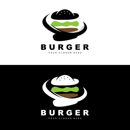 Burger Logo, Fast Food Design, Bread And Vegetables Vector, Fast Food Restaurant Brand Icon Illustrationのイラスト素材