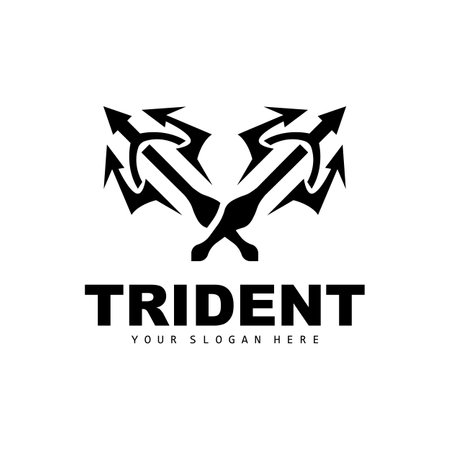 Trident Logo, Vector Magic Spear of Poseidon Neptune, Triton King Design, Template Icon Brand Illustrationのイラスト素材
