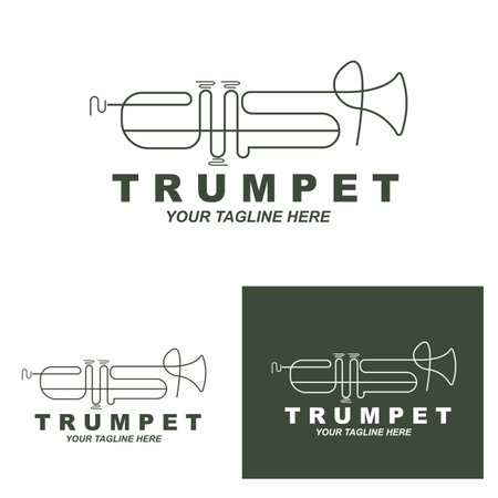 Trumpet logo design, generate melody, musical instrument vector sketch illustrationのイラスト素材