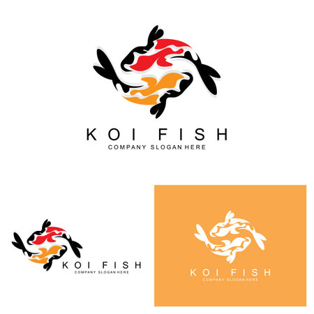 Koi Fish Logo Design, Ornamental Fish Vector, Aquarium Ornament Illustration Brand productのイラスト素材