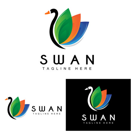 Swan Logo, Bird Animal Design, Duck Logo, Product Brand Label Vectorのイラスト素材