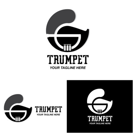Trumpet logo design, generate melody, musical instrument vector sketch illustrationのイラスト素材