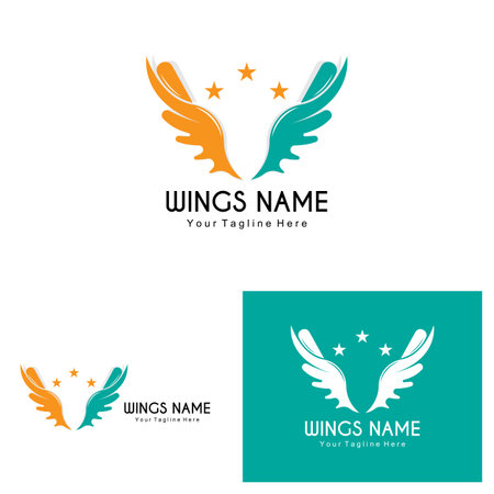 Wings Logo Design, Shield Wings Vector, Bird Feather Illustrationのイラスト素材