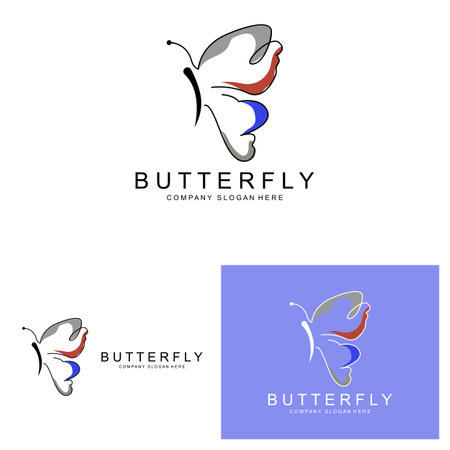 Butterfly Logo Design, Beautiful Flying Animal, Company Brand Icon Illustration, Screen Printing, Salonのイラスト素材