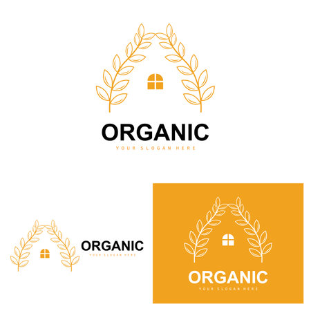 Wheat Rice Logo, Agricultural Organic Plants Vector, Luxury Design Golden Bakery Ingredientsのイラスト素材