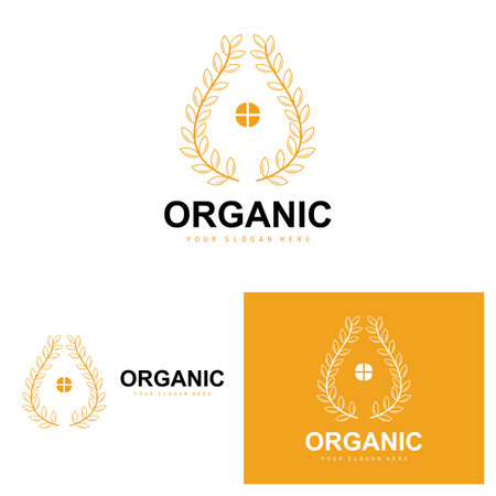 Wheat Rice Logo, Agricultural Organic Plants Vector, Luxury Design Golden Bakery Ingredientsのイラスト素材