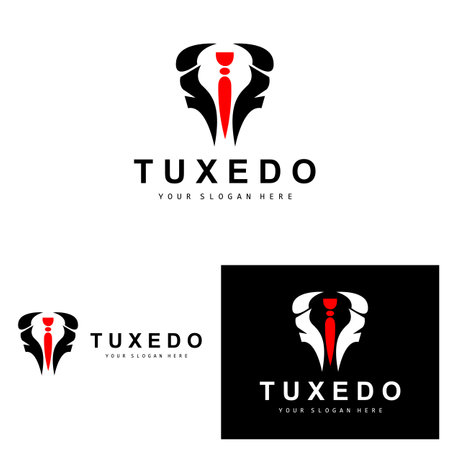 Tuxedo logo, Suit And Tie Vector, Men Suit Dress Tailor Design, Bow Tie Bowtie Icon, Vintage Classic Illustrationのイラスト素材