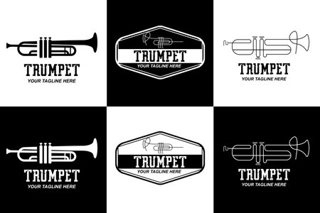 Trumpet logo design, generate melody, musical instrument vector sketch illustrationのイラスト素材
