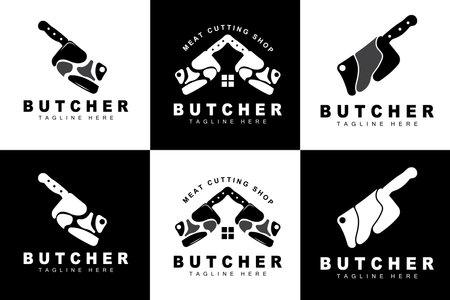 Butcher logo design, Knife Cutting Tool Vector Template, Product Brand Illustration Design For Butcher, Farm, Butcher Shopのイラスト素材