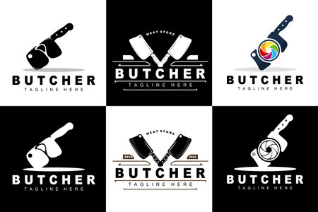 Butcher logo design, Knife Cutting Tool Vector Template, Product Brand Illustration Design For Butcher, Farm, Butcher Shopのイラスト素材