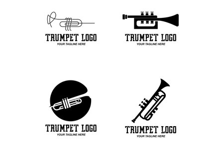 Trumpet logo design, generate melody, musical instrument vector sketch illustrationのイラスト素材
