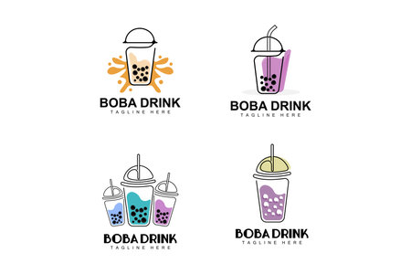 Boba Drink Logo Design, Modern Jelly Drink Bubble Vector, Boba Drink Brand Glass Illustration. Design Suitable For Cafes, Beverage Brandsのイラスト素材