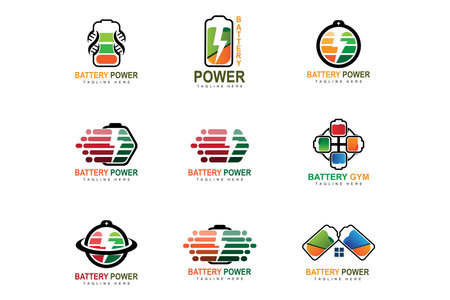 Battery Logo Design, Technology Charging Illustration, Company Brand Vectorのイラスト素材
