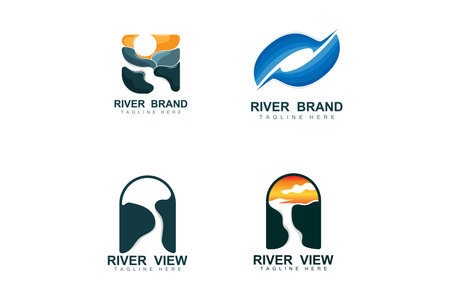 River Logo Design, River Creek Vector, Riverside Illustration With A Combination Of Mountains And Nature, Product Brandのイラスト素材