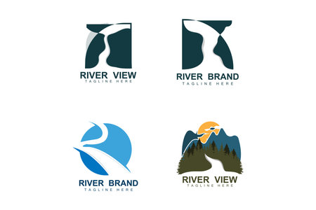River Logo Design, River Creek Vector, Riverside Illustration With A Combination Of Mountains And Nature, Product Brandのイラスト素材