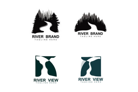 River Logo Design, River Creek Vector, Riverside Illustration With A Combination Of Mountains And Nature, Product Brandのイラスト素材
