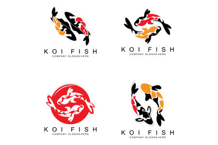 Koi Fish Logo Design, Ornamental Fish Vector, Aquarium Ornament Illustration Brand productのイラスト素材
