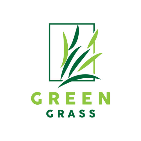Green Grass Logo, Nature Plant Vector, Agriculture Leaf Simple Design, Template Icon Illustrationのイラスト素材