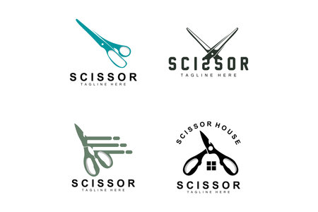 Scissors Logo Design, Barbershop Shaver Vector, Babershop Scissors Brand Illustrationのイラスト素材