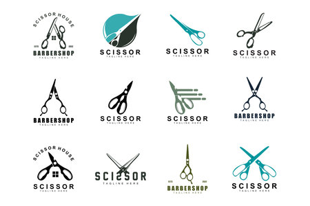 Scissors Logo Design, Barbershop Shaver Vector, Babershop Scissors Brand Illustrationのイラスト素材
