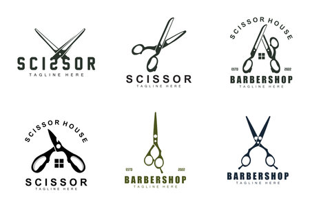 Scissors Logo Design, Barbershop Shaver Vector, Babershop Scissors Brand Illustrationのイラスト素材