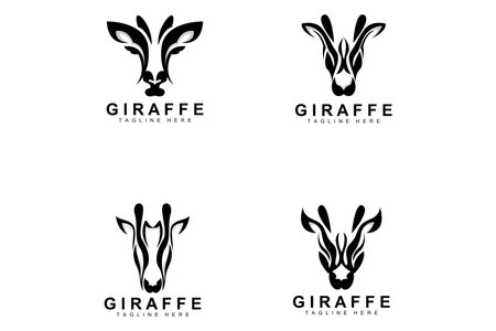 Giraffe Logo Design, Giraffe Head Vector Silhouette, High Neck Animal, Zoo, Tattoo Illustration, Product Brandのイラスト素材