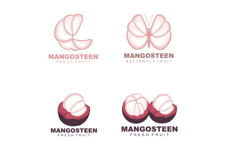 Mangosteen Logo, Mangosteen Flesh Illustration, Vitamin Rich Fruit Queen, Fruit Logo Vector Label Template Designのイラスト素材