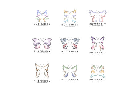 Butterfly Logo Design, Beautiful Flying Animal, Company Brand Icon Illustration, Screen Printing, Salonのイラスト素材