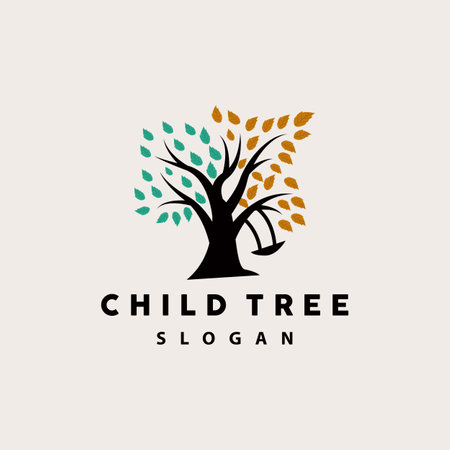 Tree Logo, Life Balance Education Vector, Luxurious Elegant Simple Tree Design, Playground Illustration Iconのイラスト素材