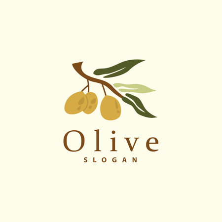 Olive Oil Logo, Olive Leaf Plant Herbal Garden Vector, Simple Elegant Luxurious Icon Design Template illustrationのイラスト素材