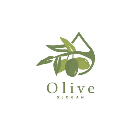 Olive Oil Logo, Olive Leaf Plant Herbal Garden Vector, Simple Elegant Luxurious Icon Design Template illustrationのイラスト素材