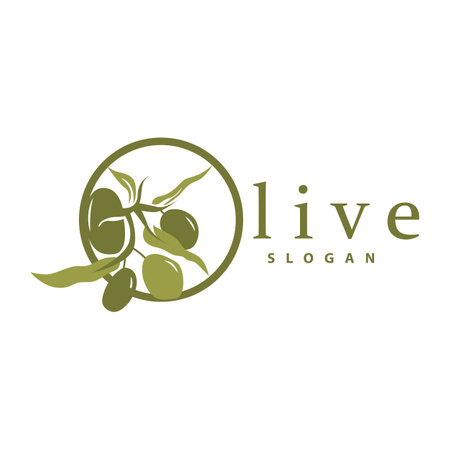 Olive Oil Logo, Olive Leaf Plant Herbal Garden Vector, Simple Elegant Luxurious Icon Design Template illustrationのイラスト素材
