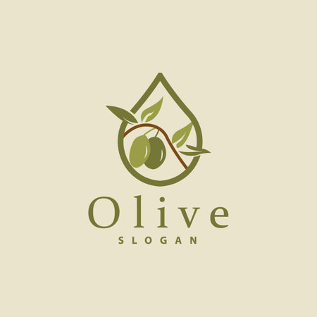Olive Oil Logo, Olive Leaf Plant Herbal Garden Vector, Simple Elegant Luxurious Icon Design Template illustrationのイラスト素材